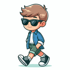 Cool boy cartoon vector running on white background