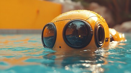 Yellow Futuristic Robot Swimming in Water