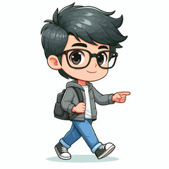 Cool boy cartoon vector running on white background