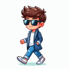 Cool boy cartoon vector running on white background