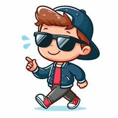 Cool boy cartoon vector running on white background