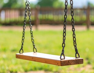 Empty Swing Set at Sunset in a Grassy Yard