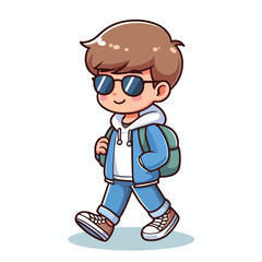 Cool boy cartoon vector running on white background