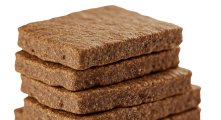 Stack of nutritious, organic snack bars on a clean surface, showcasing their texture and color, ideal for health-conscious consumers