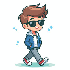 Cool boy cartoon vector running on white background