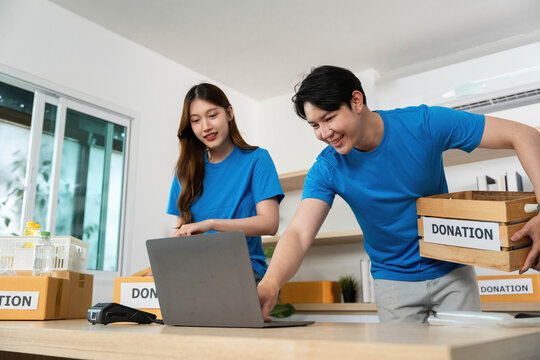 Donation and Community Engagement. Volunteers organizing donations for a charitable cause.