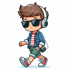 Cool boy cartoon vector running on white background