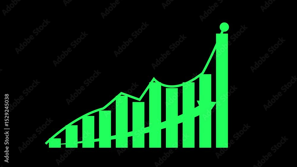 Poster animated growing arrow over graph bar. business graph showing arrow growth. business success bar cha