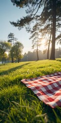 Autumn Picnic Blanket with Fall Leaves in Golden Sunlight