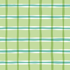 Check seamless pattern. Watercolor plaid texture, vector checkered green spring print for shirts, tablecloths, clothes, bedding, blankets.