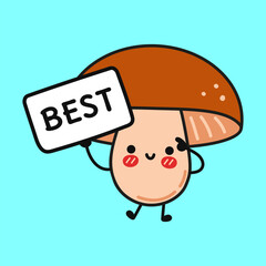 Smiling cartoon Mushroom mascot presenting nutritional message, encouraging plant-based eating with whimsical, friendly design