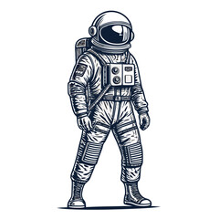 A retro-futuristic astronaut, time traveler, in vintage space gear, isolated on white background.  High detail, 8k resolution.