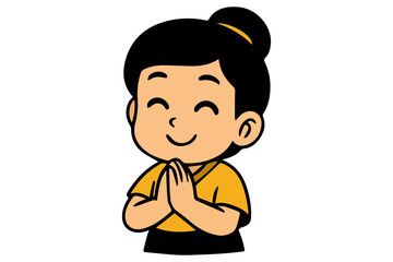 Cute cartoon girl line drawing