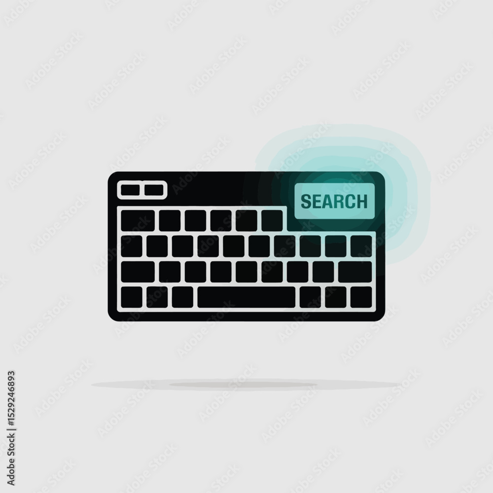 Poster black computer keyboard icon with glowing search button for digital technology and internet concepts