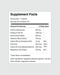 Heart Health Supplement Nutrition Facts Label Design with Animal Illustration
