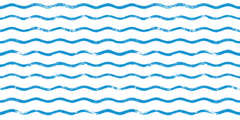 Seamless Wave Pattern, Brush stripes water sea vector background. Wavy beach print, watercolor curly paint lines