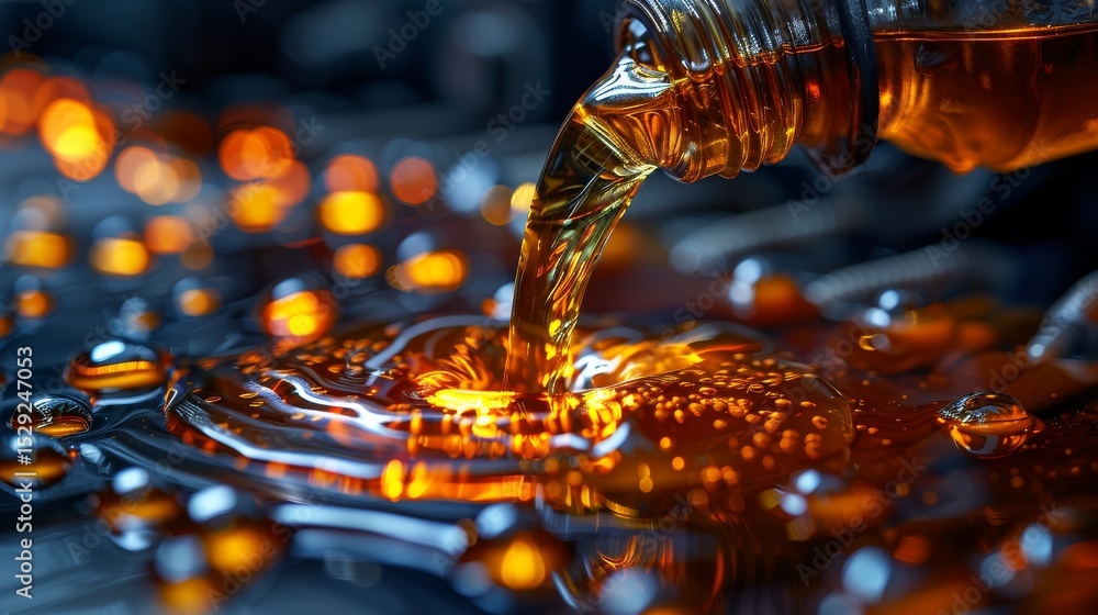 Aufkleber golden liquid cascades from a bottle, creating mesmerizing reflections and textures that embody the 