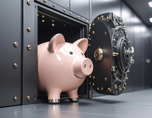 Cute Piggy Bank in Open Vault Door, Professional Photography Capture