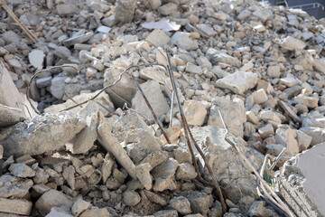 Rubble of ruin brick. Destroyed building in a city lost in the war or earthquake