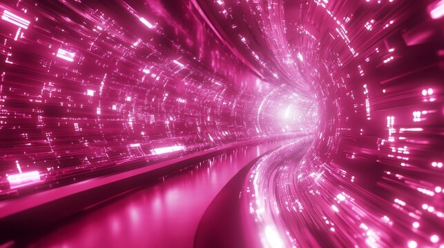 Futuristic hot pink technology background with glowing network lines and digital connectivity concept in 3d render, ideal for high-tech design, innovation themes, and modern communication