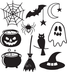 Ultimate Halloween Icon Set Spooky Bat Spiderweb Ghost Witch's Hat & Cauldron Graphics Perfect for Holiday Designs