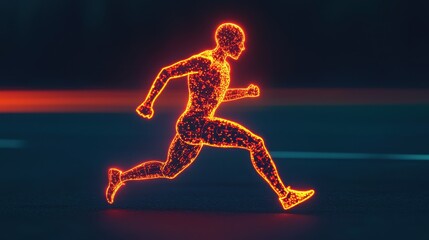 Obraz premium Futuristic Neon Runner Athletic Motion Digital Art Concept of Speed and Fitness in Urban Environment at Night