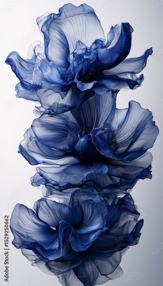 Poster elegant blue fluid forms, abstract dynamic flowing waves in monochromatic color gradient background