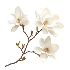 Elegant White Magnolia Blossoms Closeup Photography of Spring Flowers on Branch isolated on transparent background