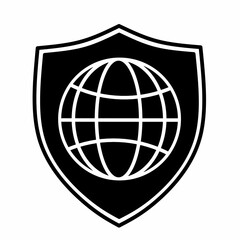 Modern vector icon combining a shield and globe symbolizing global data protection, internet security, and cyber defense. Ideal for tech content, digital services, and cybersecurity branding.