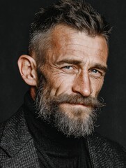 Portrait of a Handsome Man with a Well-Groomed Beard on Dark Background – Stylish Male Model with Facial Hair, Copy Space