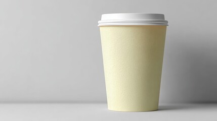 Blank Yellow Paper Coffee Cup Isolated on Beige Background for Logo Placement and Branding Ideas