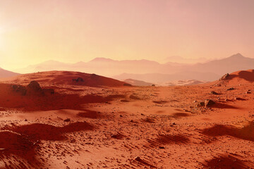 Vast Martian Desert Landscape at Sunset