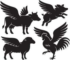 Four Winged Farm Animals Silhouette Artwork