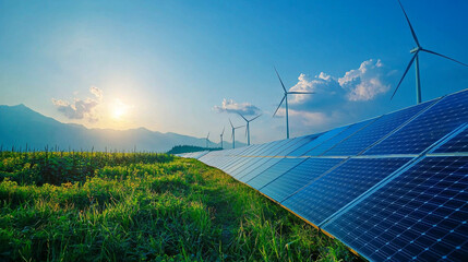 Green Hydrogen renewable energy production pipeline. Green hydrogen gas for clean electricity solar and wind turbine facility