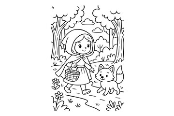 Hand drawn coloring book illustration for kids, cute animal, unicorn, fairy, mermaid