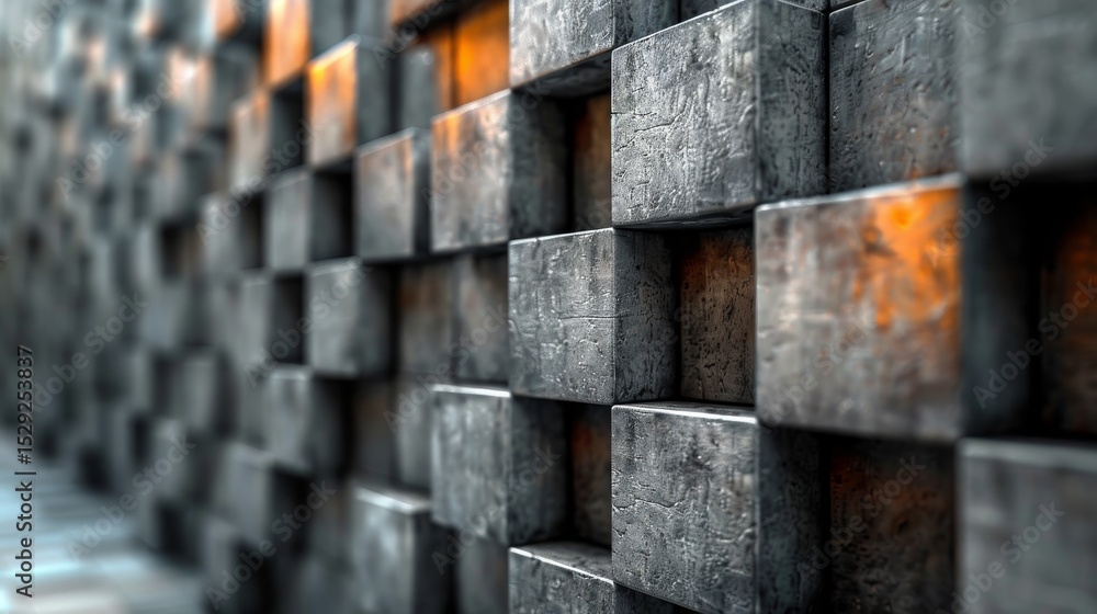 Aufkleber an abstract photo of a block wall illuminated by warm lights, creating a captivating interplay of sh