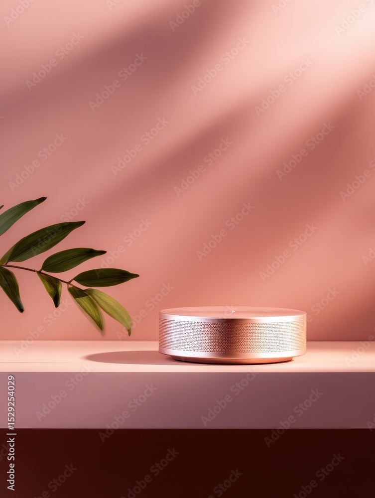 Aufkleber minimalist decorative object on a soft pink background with gentle shadows and greenery