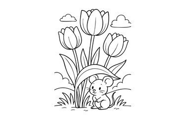 Hand drawn coloring book illustration for kids, cute animal, unicorn, fairy, mermaid