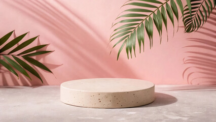 Pastel Pink Product Display with Shadow Play and Stone Platform