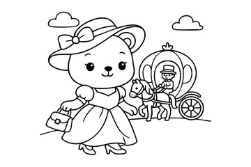 Hand drawn coloring book illustration for kids, cute animal, unicorn, fairy, mermaid