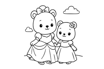 Hand drawn coloring book illustration for kids, cute animal, unicorn, fairy, mermaid