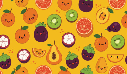 Fruit seamless pattern, decorative background of fruits and berries icons, textile print, wallpaper, decoration. 