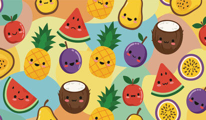 Fruit seamless pattern, decorative background of fruits and berries icons, textile print, wallpaper, decoration. 