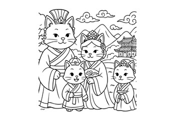 Hand drawn coloring book illustration for kids, cute animal, unicorn, fairy, mermaid