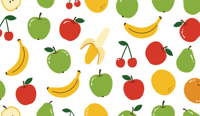 Fruit seamless pattern, decorative background of fruits and berries icons, textile print, wallpaper, decoration. 