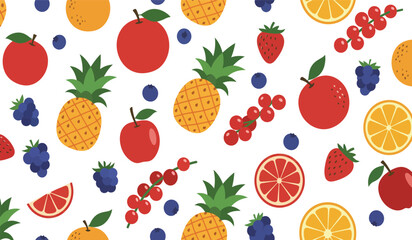 Fruit seamless pattern, decorative background of fruits and berries icons, textile print, wallpaper, decoration. 