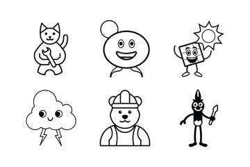 Cute Cartoon Character Set &ndash; Tools, Weather, Construction, and Art Icons