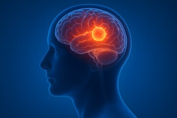Obraz premium Human Brain Anatomy 3D Illustration of Brain Tumor Location