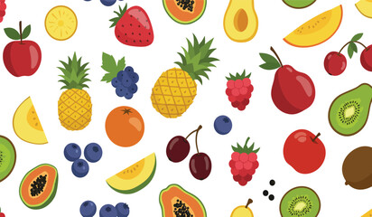 Fruit seamless pattern, decorative background of fruits and berries icons, textile print, wallpaper, decoration. 