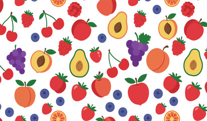 Fruit seamless pattern, decorative background of fruits and berries icons, textile print, wallpaper, decoration. 